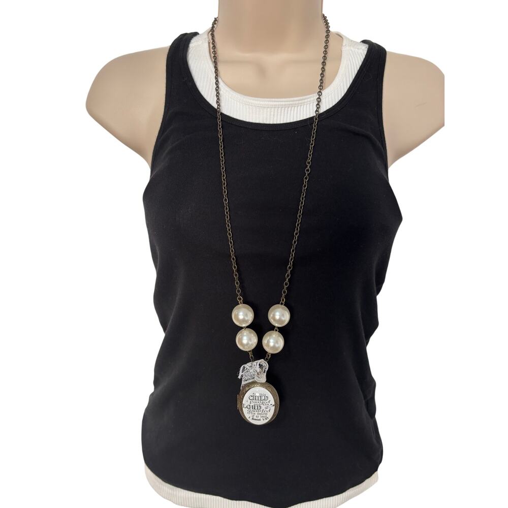 Plunder Women's Faux Pearl Bronze Chain "For This Child..." Long Locket Necklace